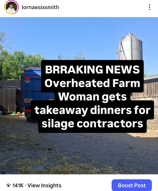 Overheated Farm Woman gets takeaway dinners for silage contractors